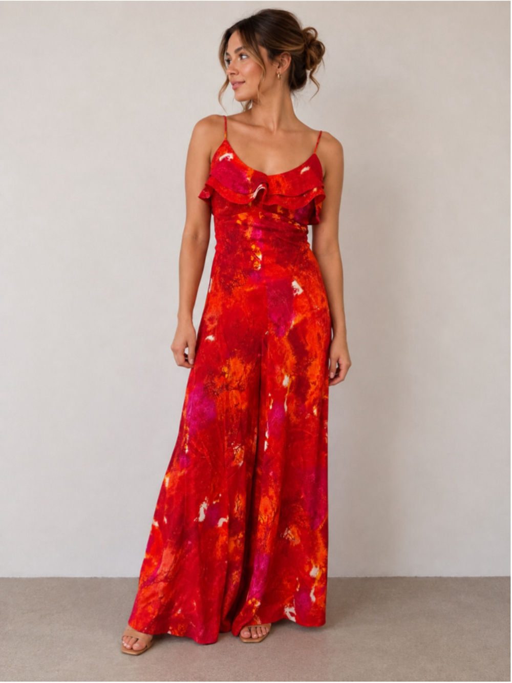 Vintage 70s Fumi’s Honolulu Hawaiian Barkcloth red Abstract Maxi Dress Sz 8-9